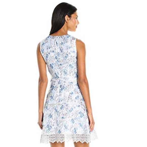 Elie Tahari ARIANNA Dress light Blue metallic eyelet lace Silver babydoll NWT - Picture 12 of 15